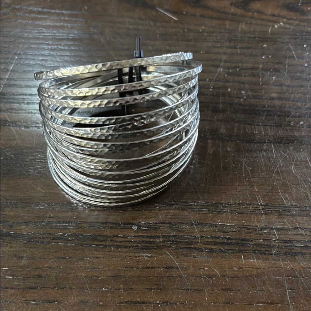 Silver Hammered Bangle Set